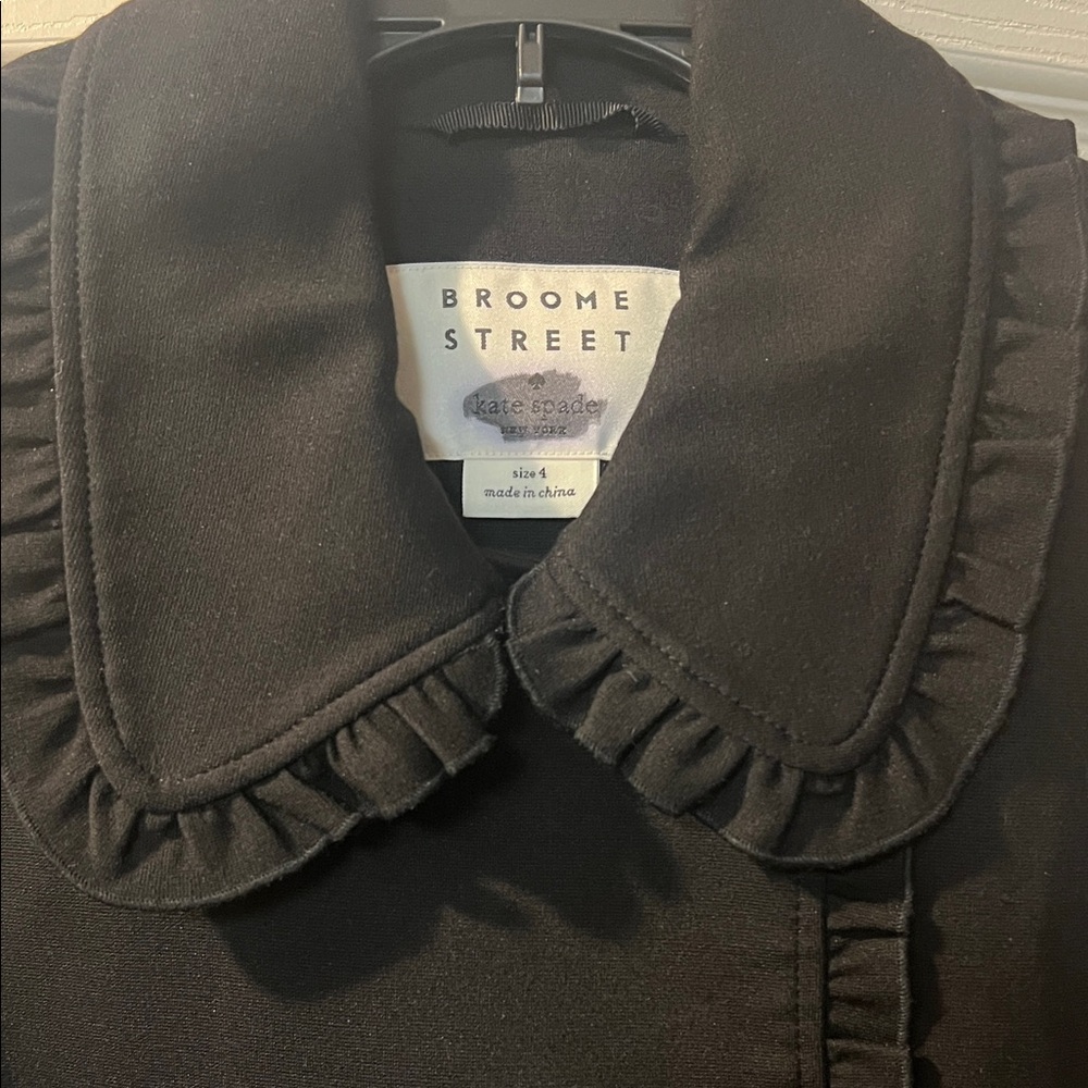 Kate Spade Broome Street Black Coat with Pearl Buttons & Ruffle Trim NWOT